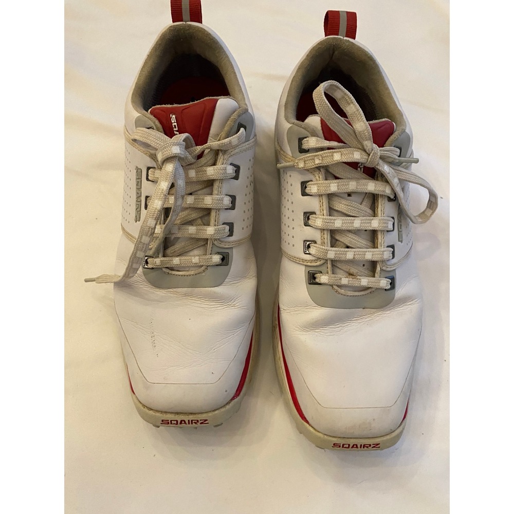 SQAIRZ Men Leather Performance ATHLETIC Golf Shoes Size 8.5 White Red